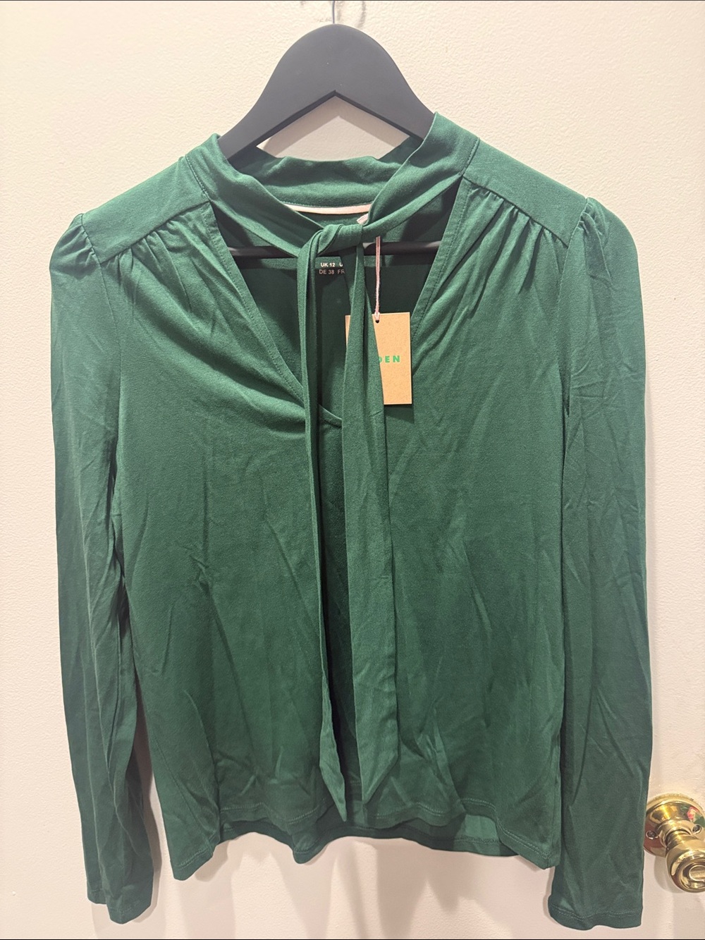 Boden Emerald Green Long-Sleeve Tie-Neck Blouse